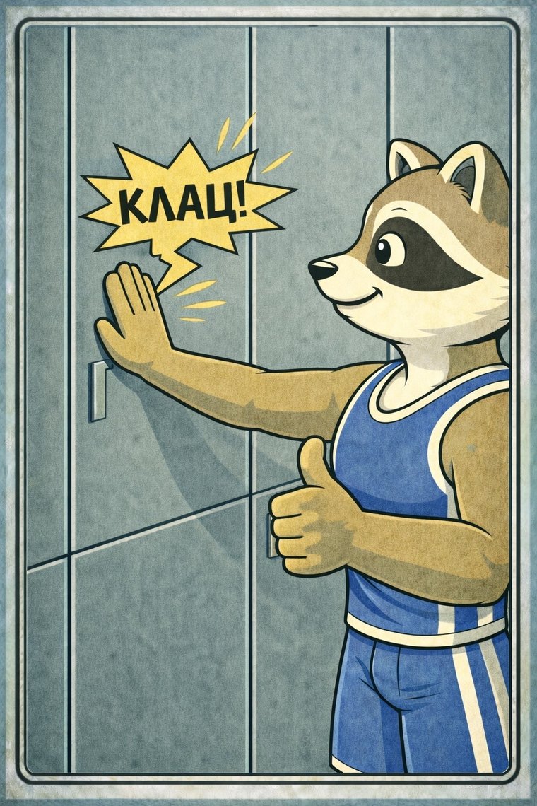 Маскот закрывает ячейку и показывает большой палец